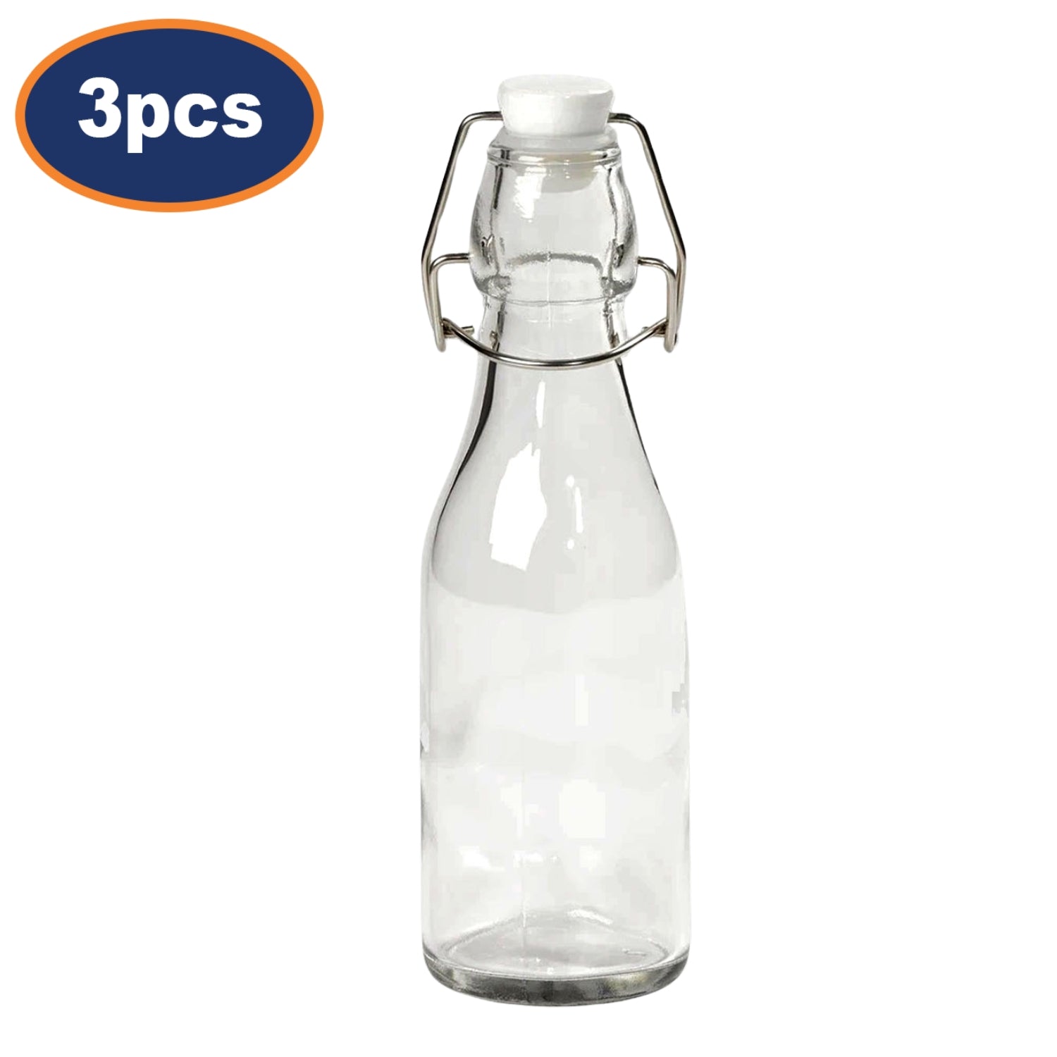 3Pcs 270ml Transparent Glass Storage Bottles with Airtight Lids
