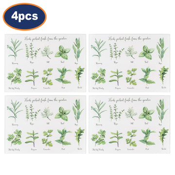 4Pcs Herbs Design Glass Worktop Saver Chopping Board