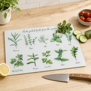 Herbs Design Glass Worktop Saver Chopping Board