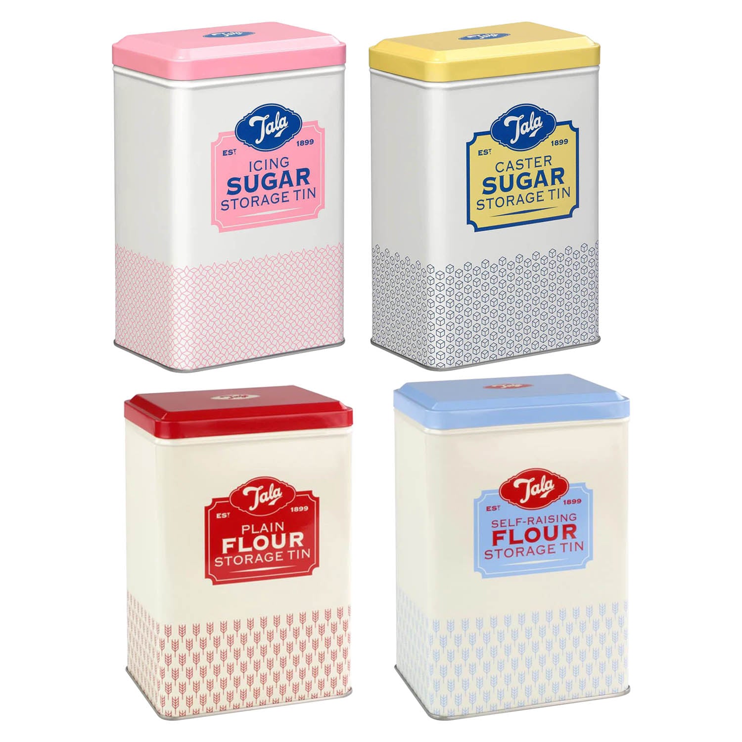 4Pcs Tala Storage Tin - Icing & Caster Sugar Plain & Self-Raising Flour