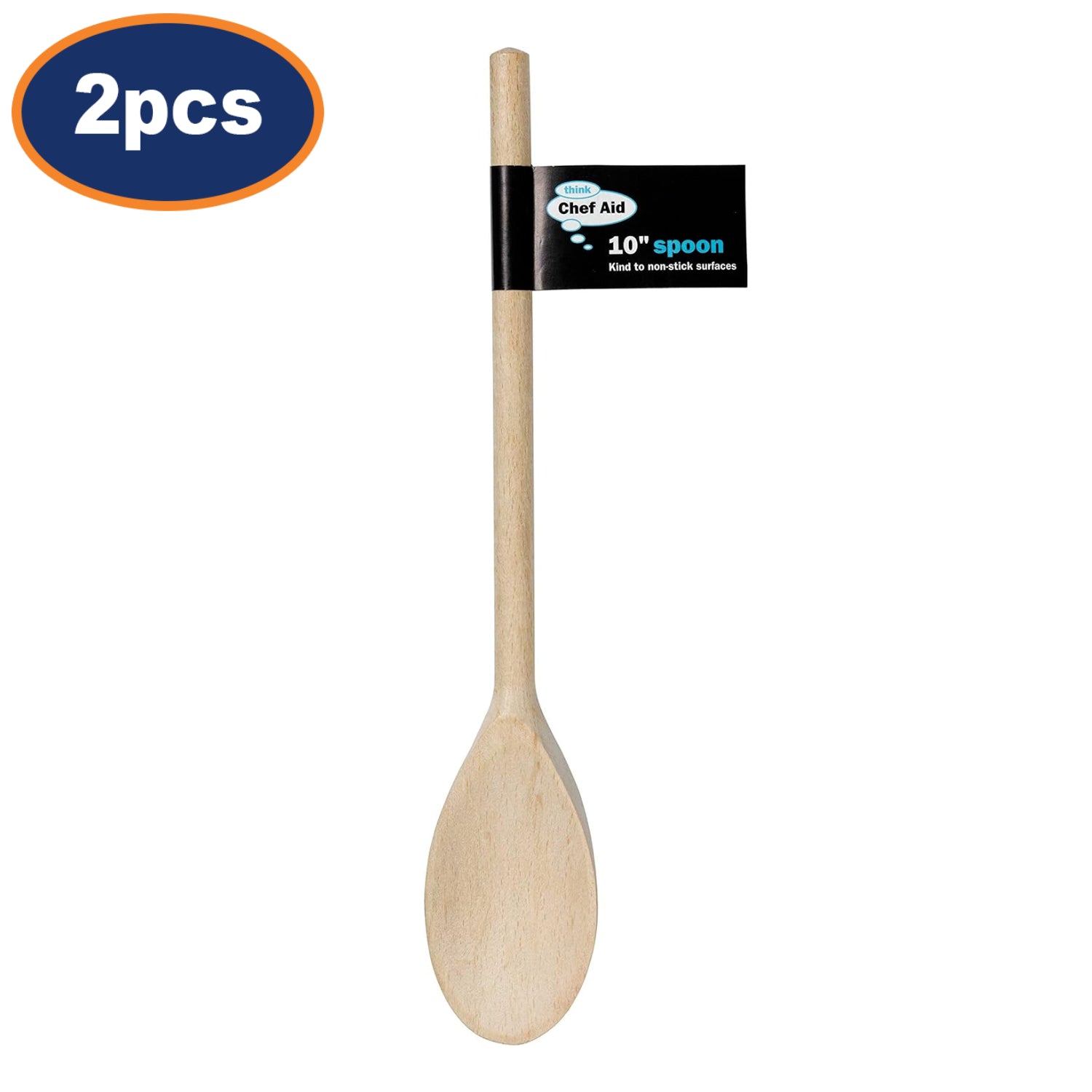 2Pcs Chef Aid 40cm Beige Wooden Oval Cooking Spoons