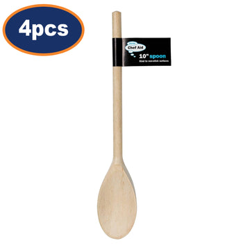 4Pcs Chef Aid 40cm Beige Wooden Oval Cooking Spoons