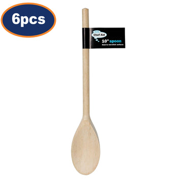 6Pcs Chef Aid 40cm Beige Wooden Oval Cooking Spoons