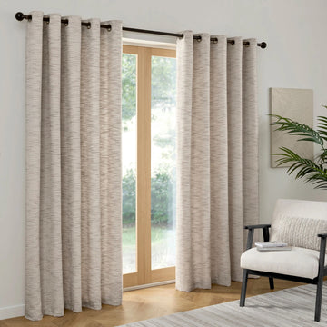 Jacquard Textured Fully Lined Eyelet Ring Top Curtains 66" x 90" - Grey & Cream