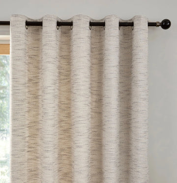 Jacquard Textured Fully Lined Eyelet Ring Top Curtains 66" x 90" - Grey & Cream