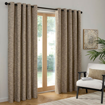 Jacquard Textured Fully Lined Eyelet Ring Top Curtains 66" x 90" - Natural & Brown