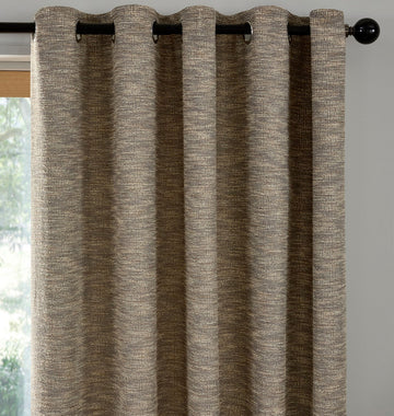 Jacquard Textured Fully Lined Eyelet Ring Top Curtains 66" x 72" - Natural & Brown