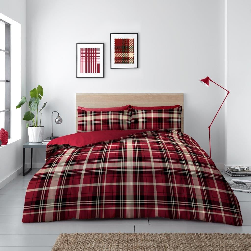 Classic Tartan Check Duvet Cover Set, King, Red