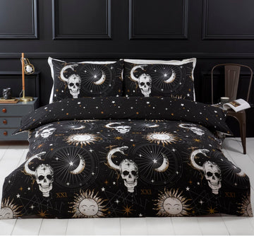 Skull & Tarot Duvet Cover Set, King, Black