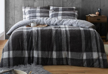 Teddy Tartan Check Duvet Cover Set, Double, Charcoal Grey