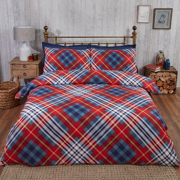 Tartan Check Flannelette Duvet Cover, Red, Double