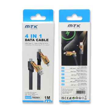Woox 4-in-1 Charging & Data Cable 1M Black Braided USB to Type-C & Lightning