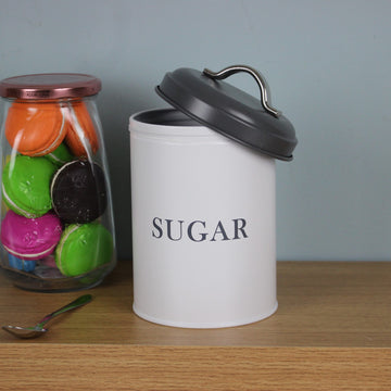 1.2L White Sugar Container Kitchen Storage With Grey Lid
