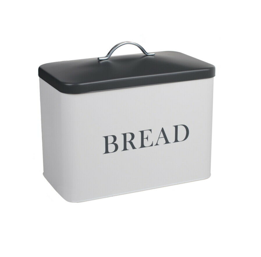 Bread Bin Canister Minimalist White and Grey Finish