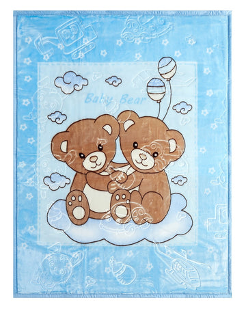 Teddy Friends Baby Boy Blanket Throw, 110x140cm - Blue