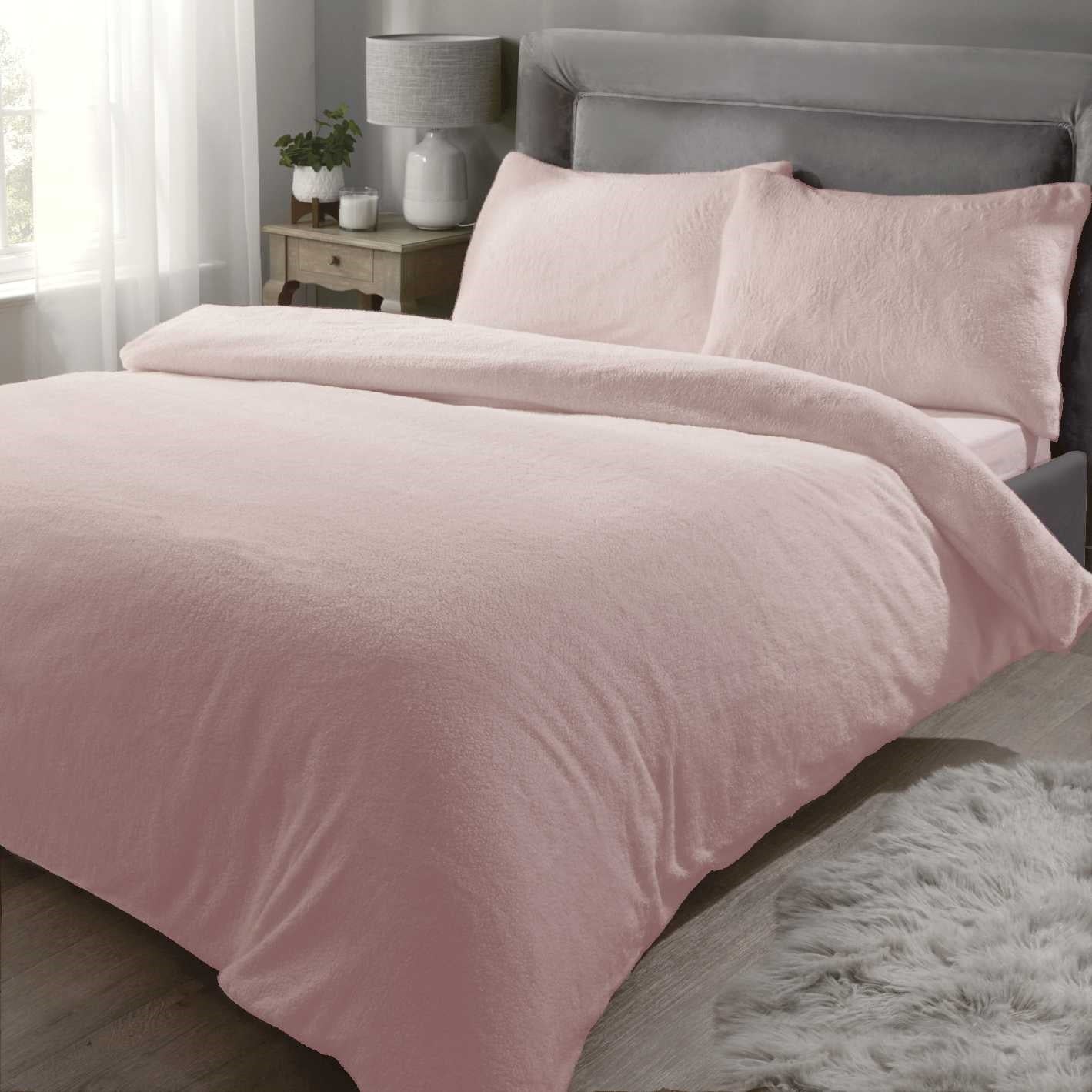 Teddy Fleece Duvet Cover Set Blush Pink King