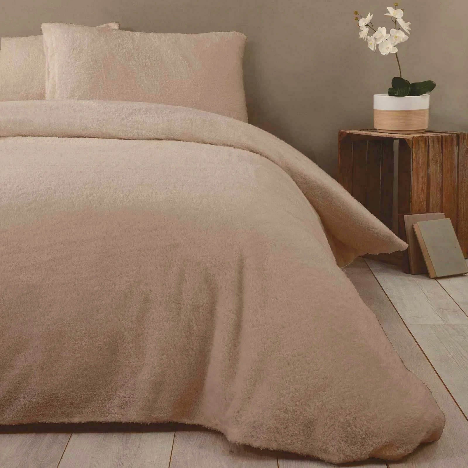 Teddy Bear Fleece King Duvet Cover Set - Mink