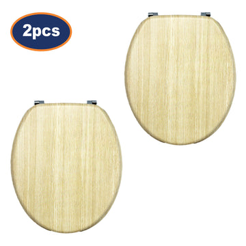 2Pcs Oak Effect Wooden Toilet Seat