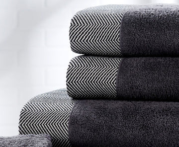 2pcs Herringbone Edge Face Towels Cloth 100% Cotton - Charcoal