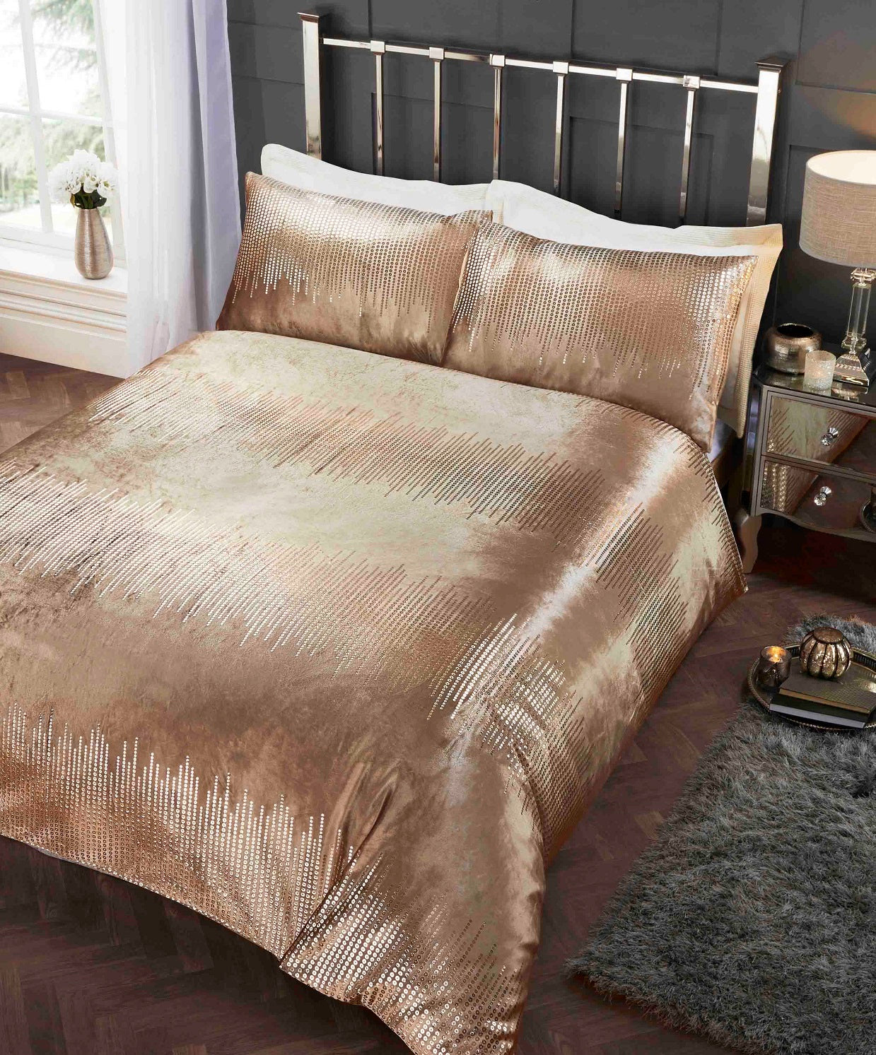 Embellished Velvet Duvet Cover Set Tiffany Gold Super King
