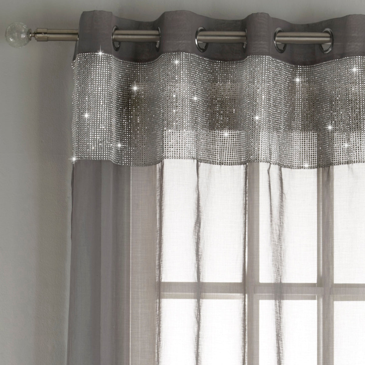 55x90" Tiffany Grey & Silver Sparkle Voile Net Curtains