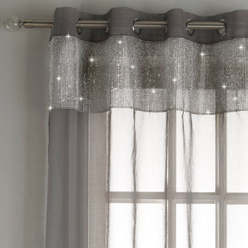55x90" Tiffany Grey & Silver Sparkle Voile Net Curtains