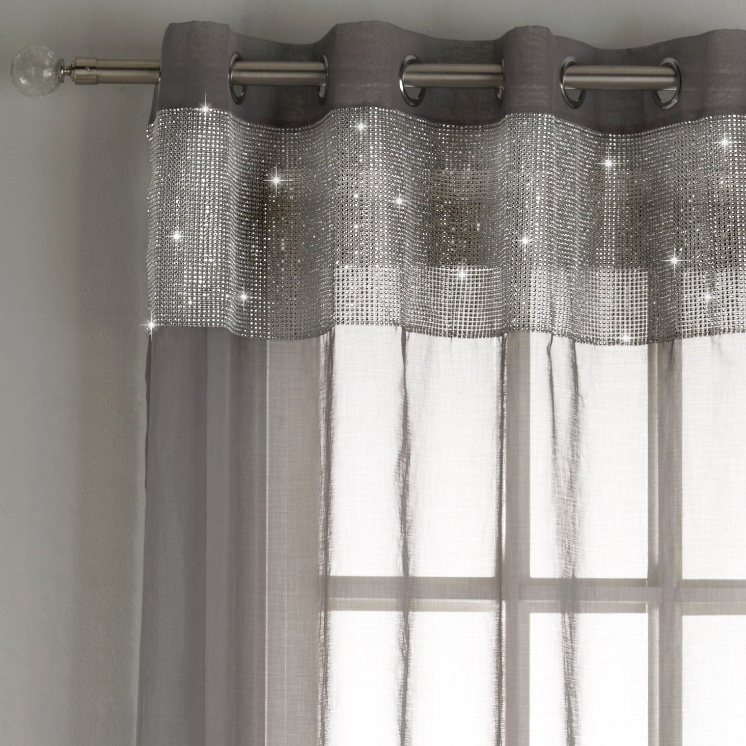 55x90" Tiffany Grey & Silver Sparkle Voile Net Curtains