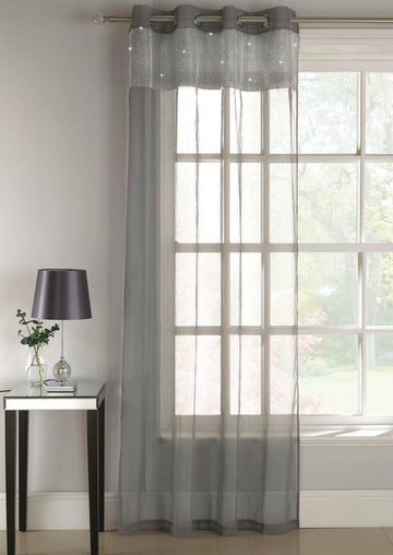 55x90" Tiffany Grey & Silver Sparkle Voile Net Curtains