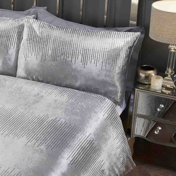 Embellished Velvet Duvet Cover Set Tiffany Silver Grey super King