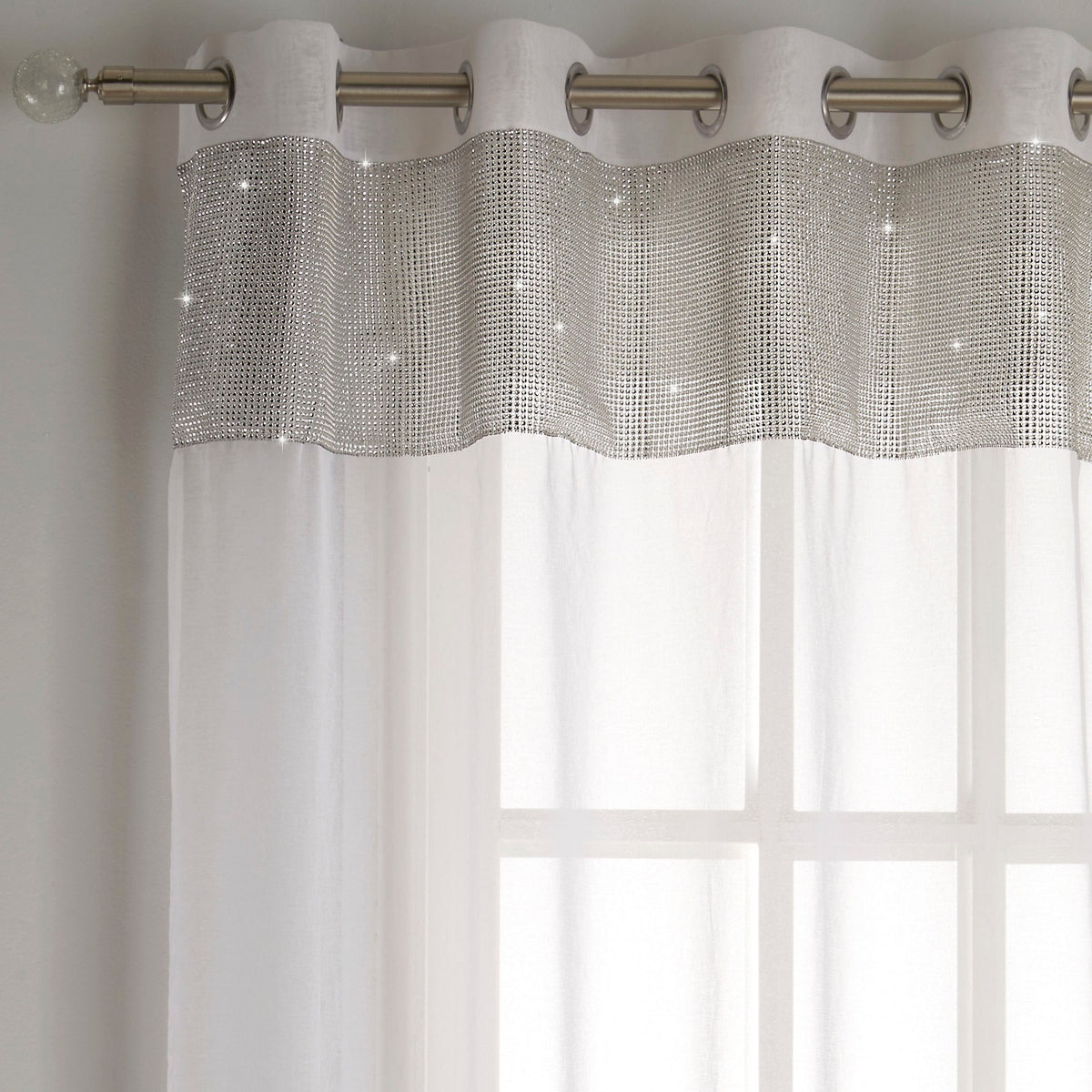 55x72" Tiffany White & Silver Sparkle Voile Net Curtains