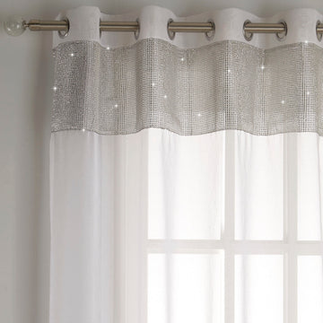 55x72" Tiffany White & Silver Sparkle Voile Net Curtains
