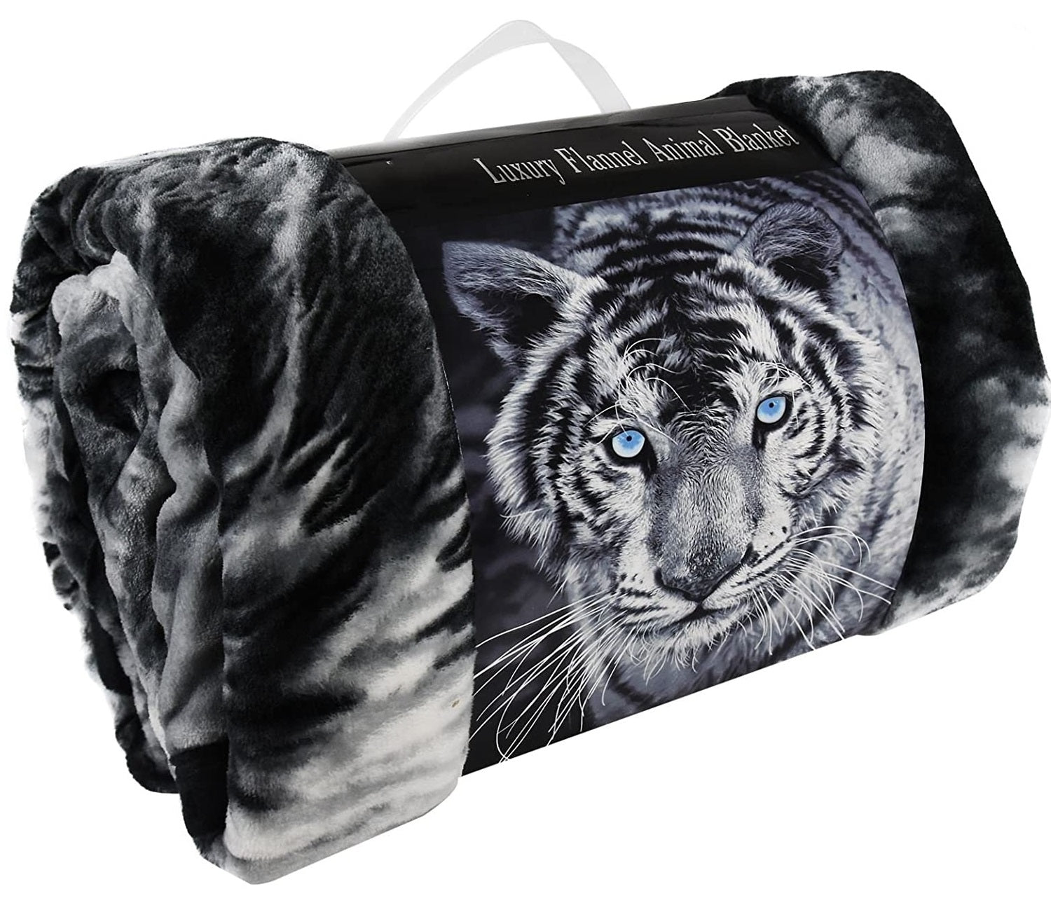 Black & White Tiger Animal Print Mink Throw, 200x240cm
