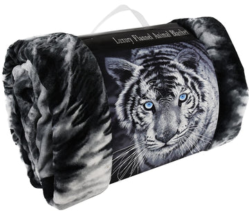 Black & White Tiger Animal Print Mink Throw, 200x240cm