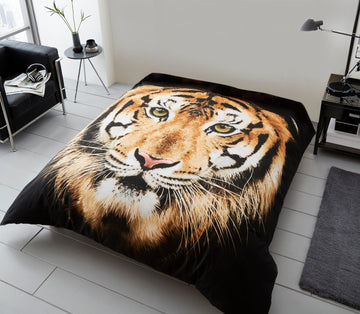 3D Tiger Face Animal Print Mink Throw, Brown, 150x200cm