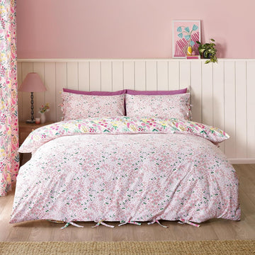 Catherine Lansfield Tilly Floral Duvet Cover Set, King, Pink & Green