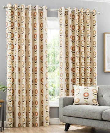 Tivoli Floral Eyelet Ring Top Lined Curtains 90" x 90"