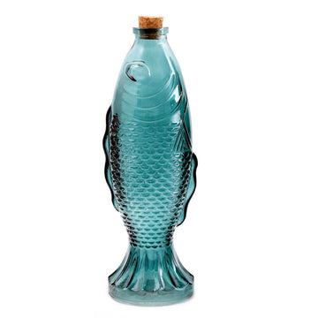 Teal Blue Koi-Shaped Glass Vase