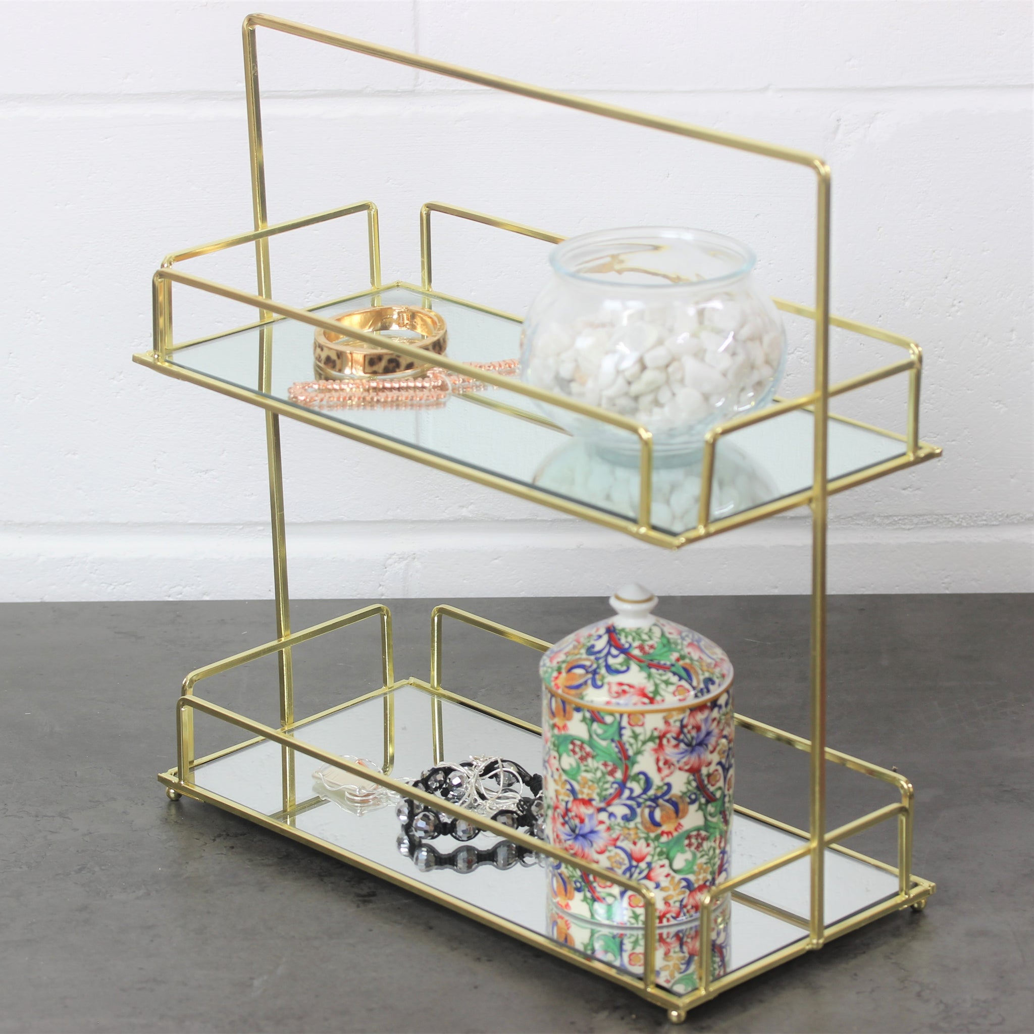 2 Tier Gold Frame Mirror Caddy Bathroom Display Organiser