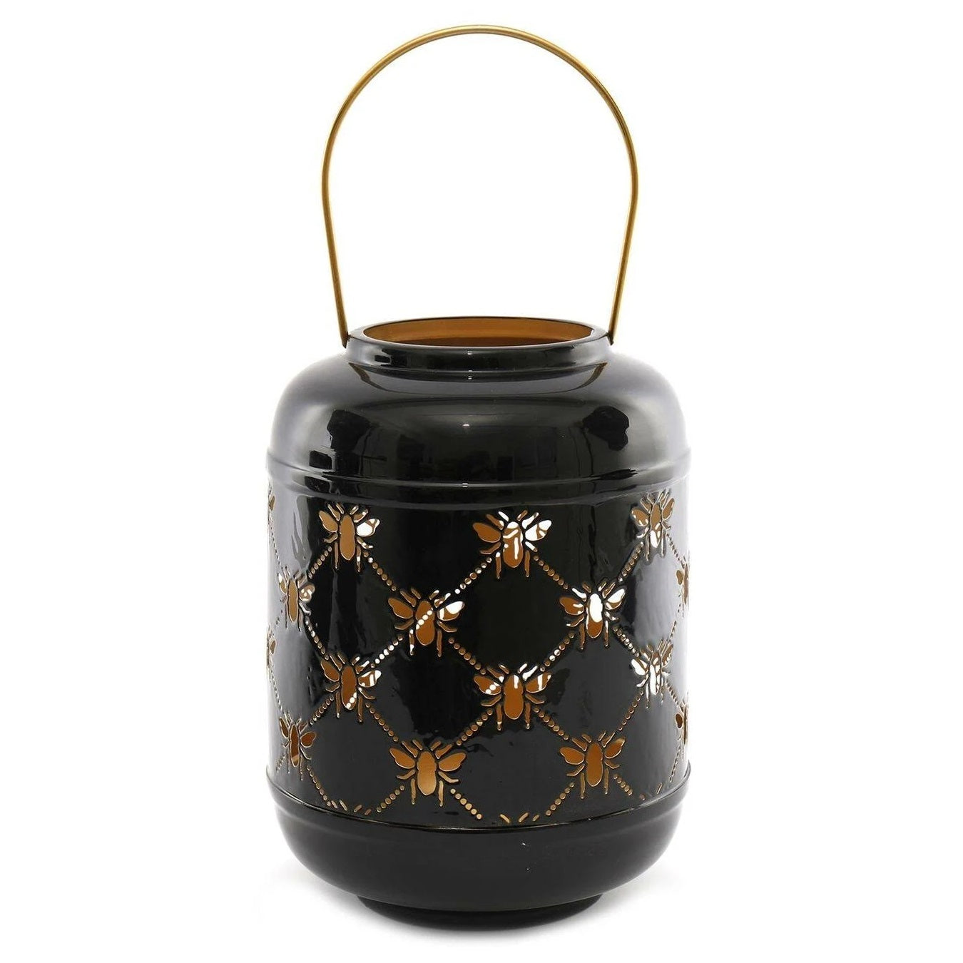 25cm Black & Gold Bee Medium Candle Lantern