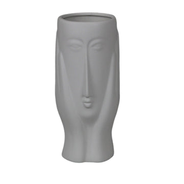 20cm Tall White Ceramic Face Hands Cache Planter Vase