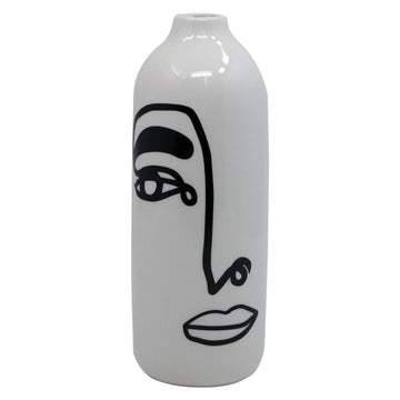 White Large Left Face Art Ceramic Vase