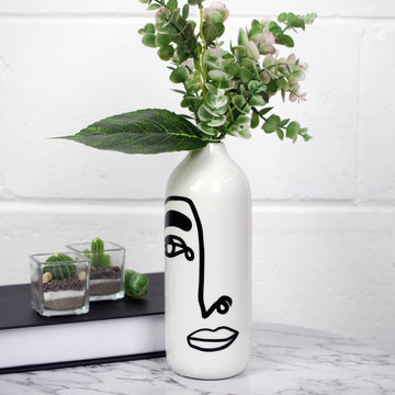 White Large Left Face Art Ceramic Vase