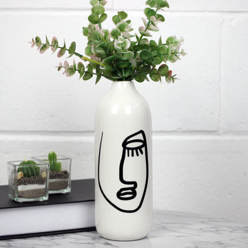White Large Right Face Art Ceramic Vase