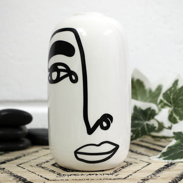 White Small Left Face Art Ceramic Vase
