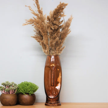 23cm Glass Amber Face Shaped Flower Vase