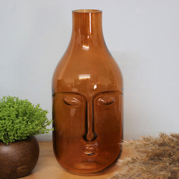 24cm Glass Amber Face Shaped Flower Vase