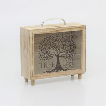 Wooden Glass Tree Of Life Piggy Bank