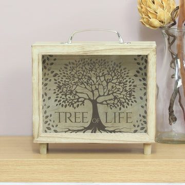 Wooden Glass Tree Of Life Piggy Bank