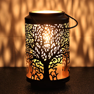 25x15cm Tall Tree of Life Black Candle Holder Lantern