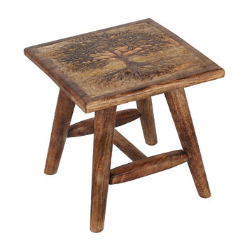 Wooden Tree of Life Square Stool